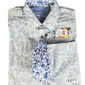 Robert Graham Flip Cuff Paisley Shirt XL Blue White Cotton NWT Classic Fit